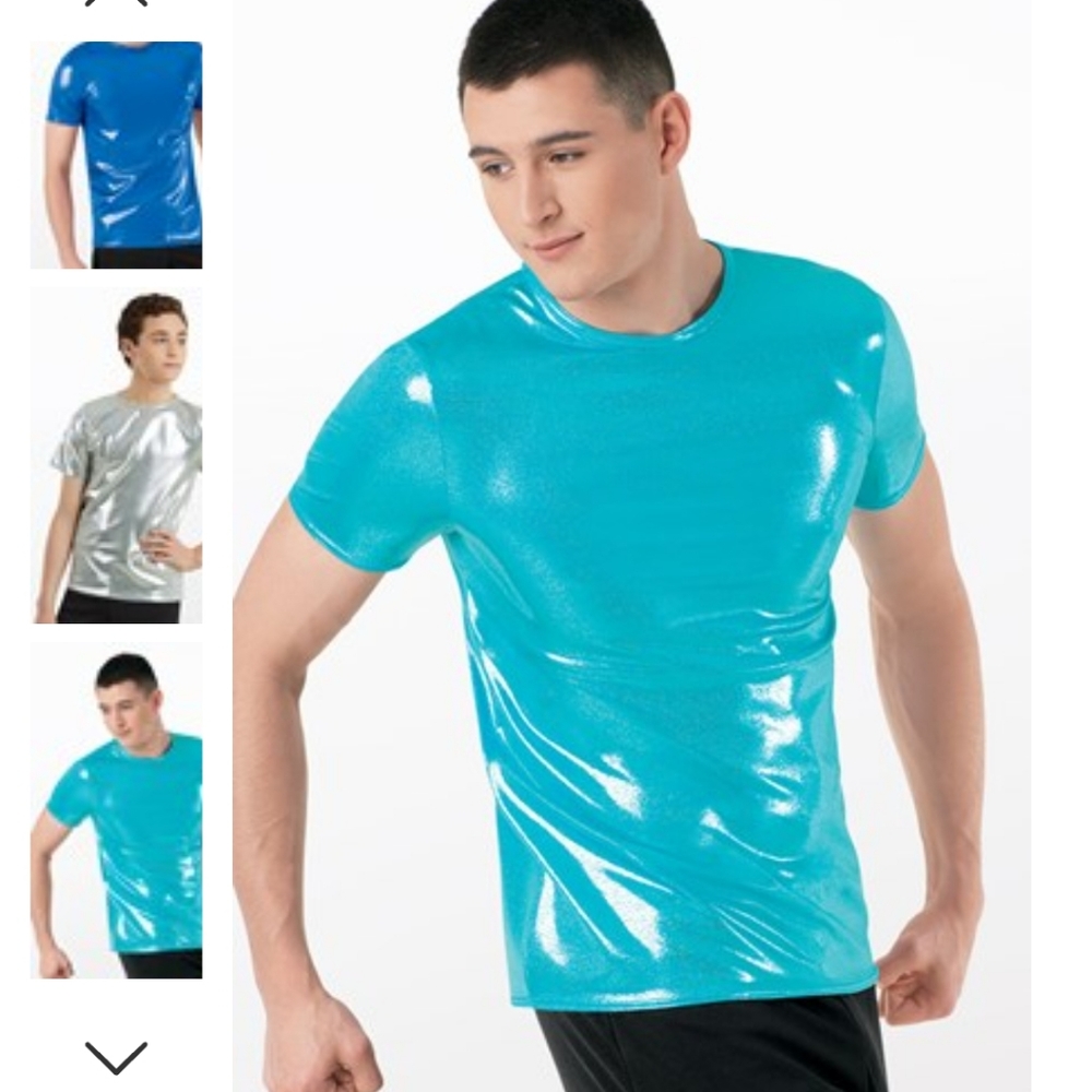 Weissman 6670 metallic crewneck  T shirt boys men's adult medium turquoise